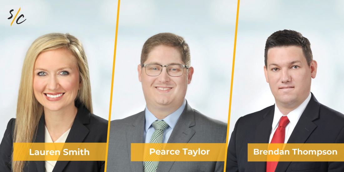 Headshots of Attorneys Lauren Smith, Pearce Taylor and Brendan Thompson